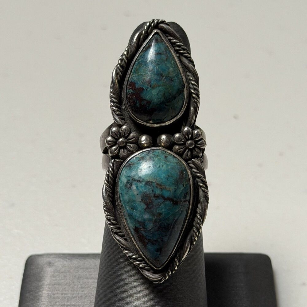 Vintage Signed Southwestern Statement Chrysocola Sterling Size 6.25 Ring